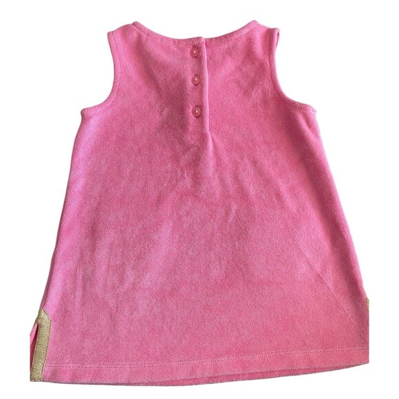 Janie and Jack Pink Terry Swim Cover Up 6–12M Gold Trim Pockets Sleeveless - Picture 4 of 6